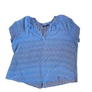 A.n.a. Blue Geometrix Print Sheer Flowy V Neck Blouse Size 2X